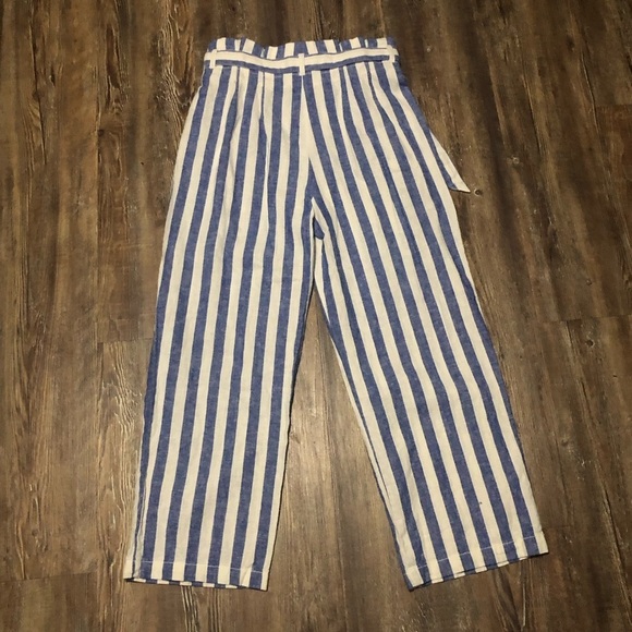 J. Crew Linen Paper Bag Pants Women's 0 Stripe Wide Leg Loungewear w/Belt - Picture 5 of 6